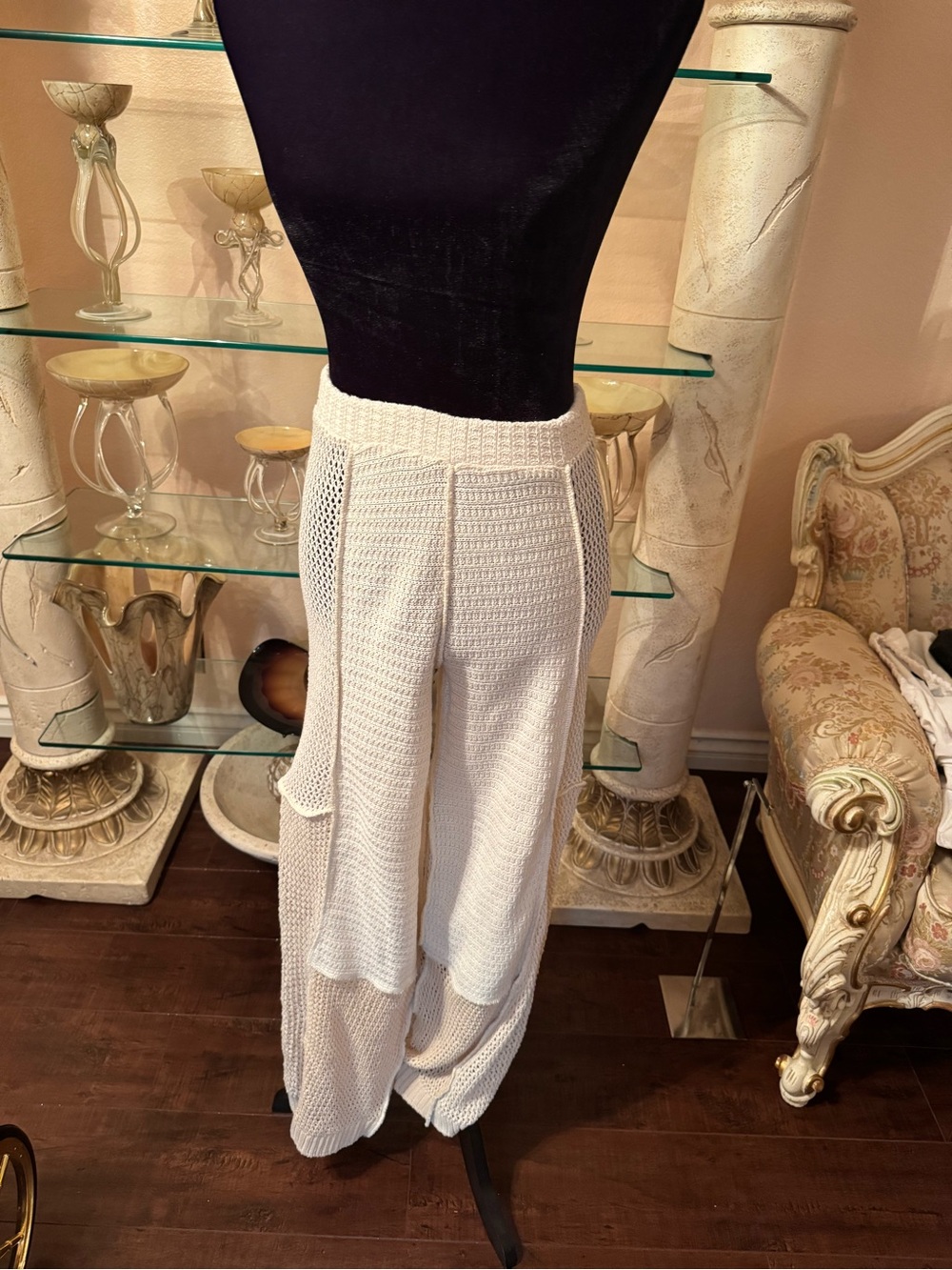 Zara Patchwork Wide Leg Pants New With Tags Size Small Natural Beige Crochet